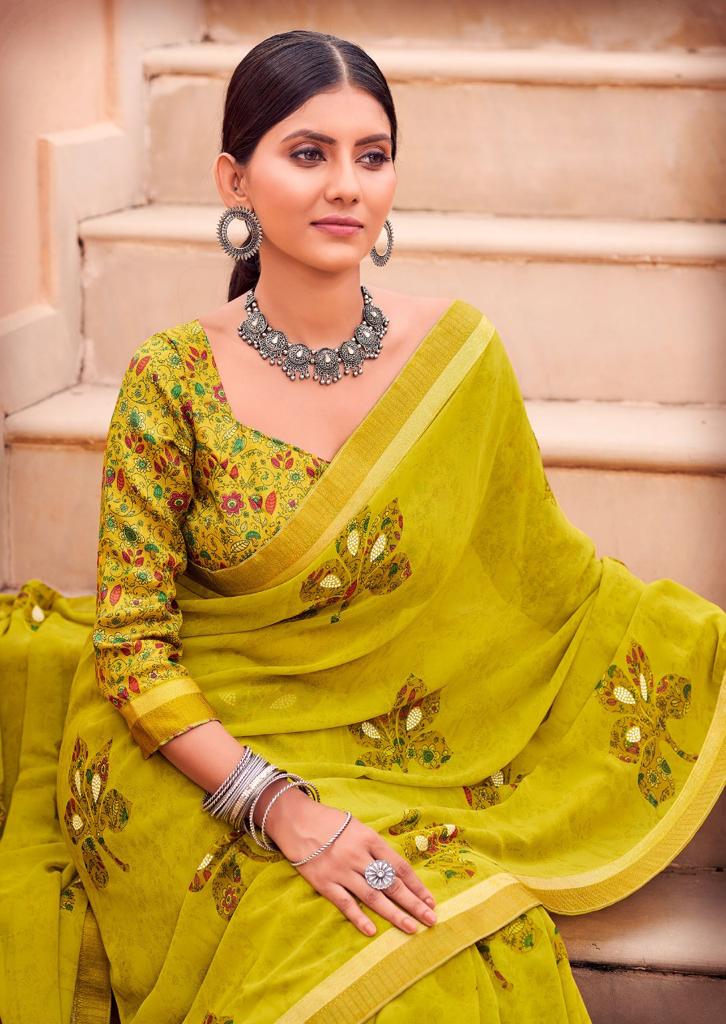 Kashvi Sunheri Ethnic Wear Printed Fancy Georgette Saree Collection